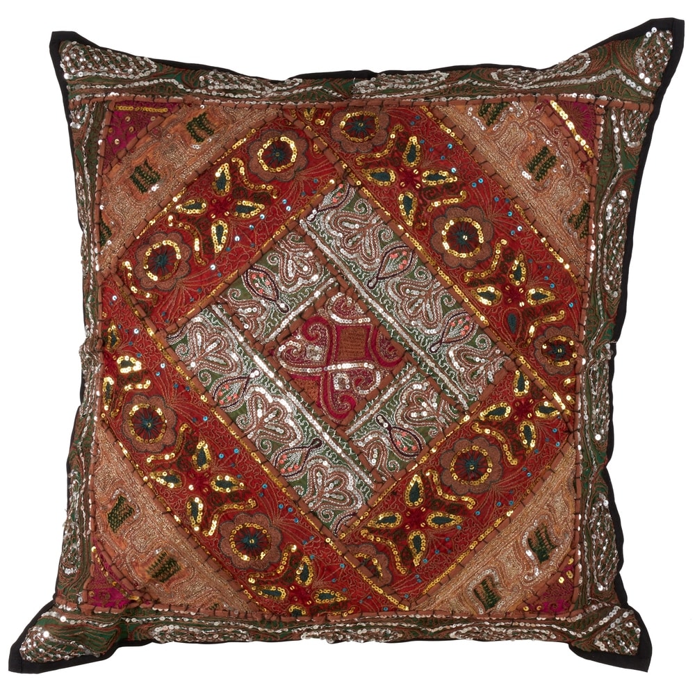 Handmade Sari Sitara Down-filled Cotton Throw Pillow