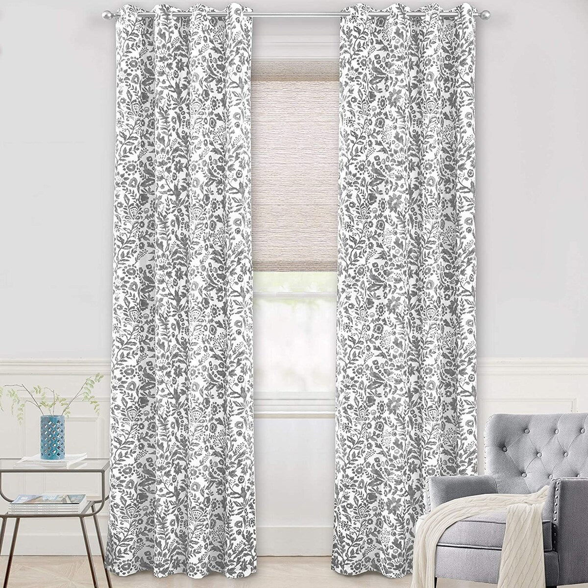 Porch & Den Ouzel Floral Watercolor Blackout Lined Window Curtain Panel Pair