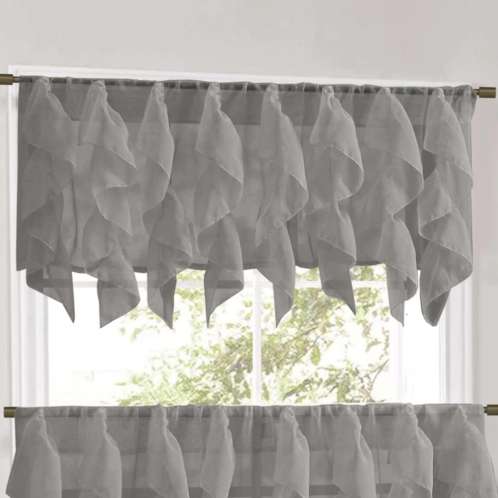 Sweet Home Collection Grey Vertical Ruffled Waterfall Valance and Curtain Tiers