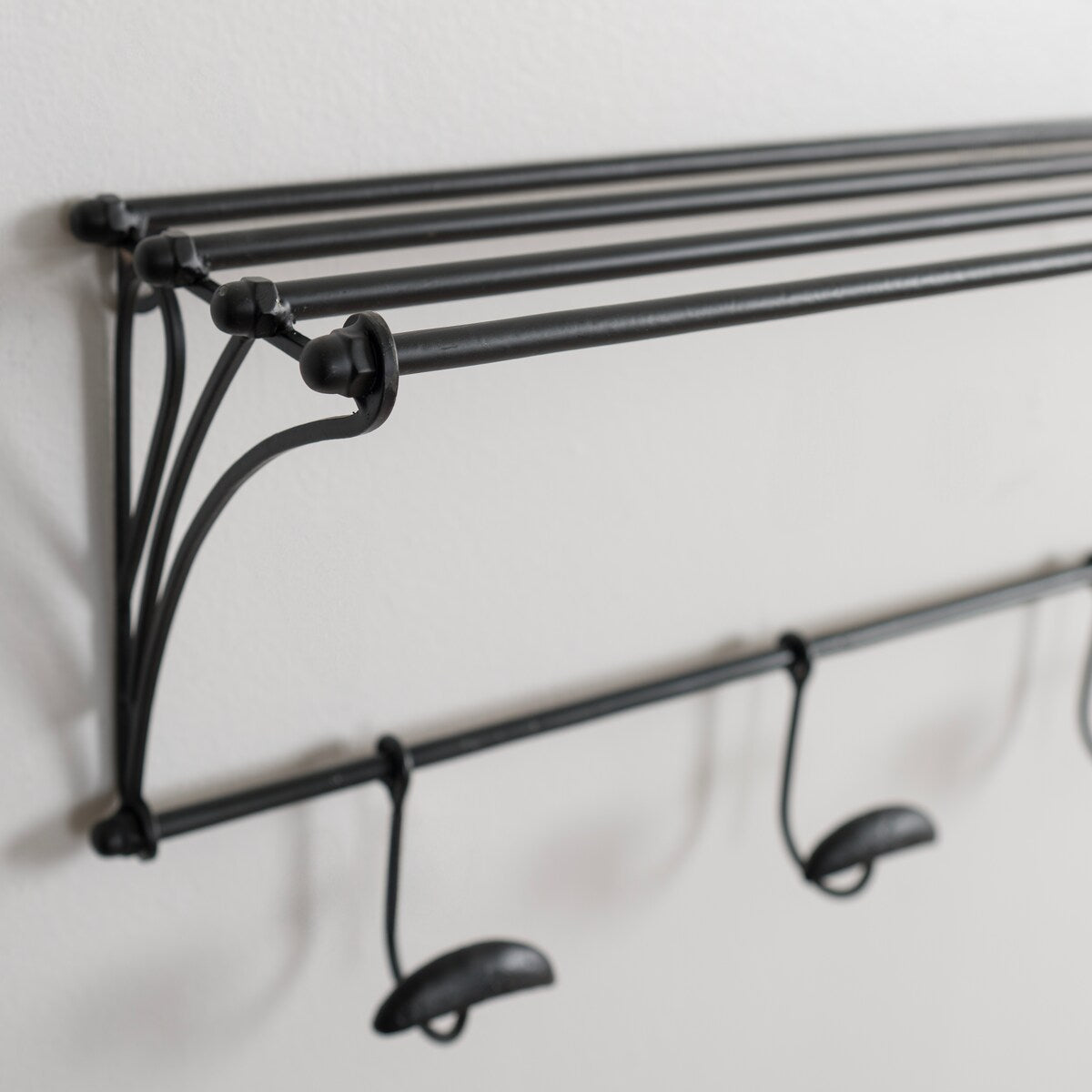 Black Iron 4-Hook Wall Shelf