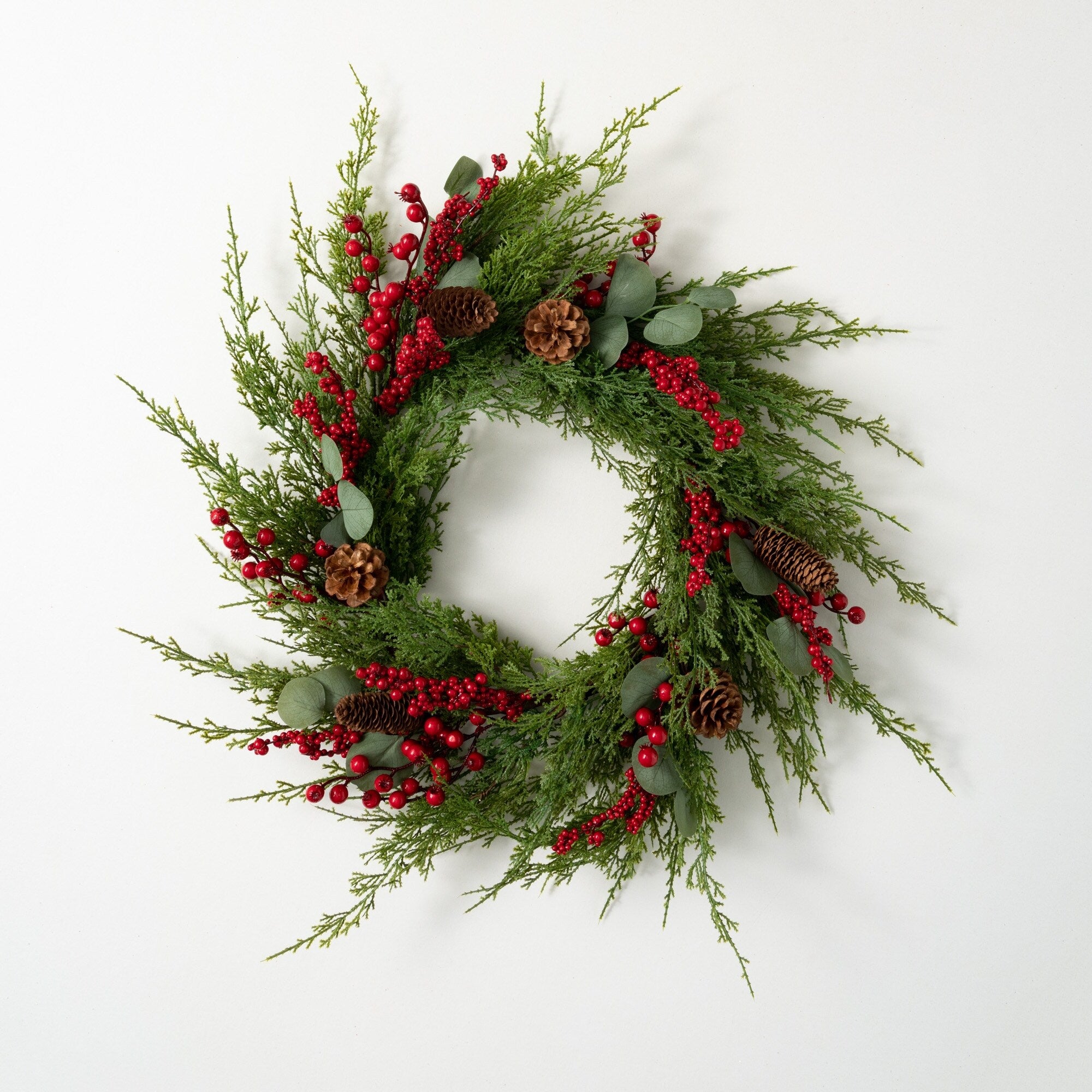 Sullivans Artificial Cedar Berry Christmas Wreath, Green