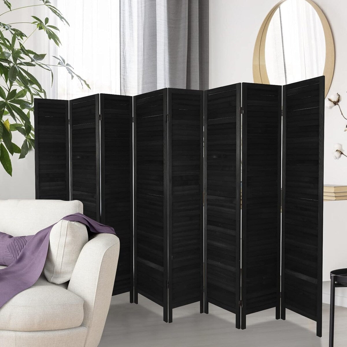 8 Panel Room Divider, Folding Room Divider Privacy Screen 5.6Ft Tall, Wood Freestanding Louvered Divider Screen