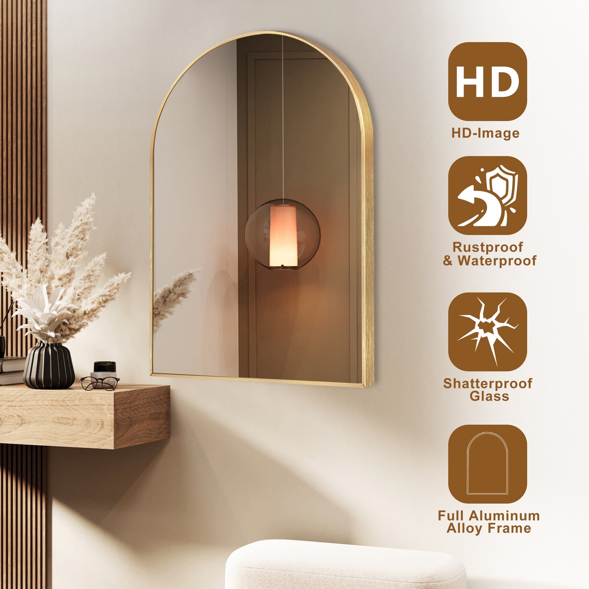 Modern Arch Bathroom Wall Mounted Vanity Mirror - 24x36