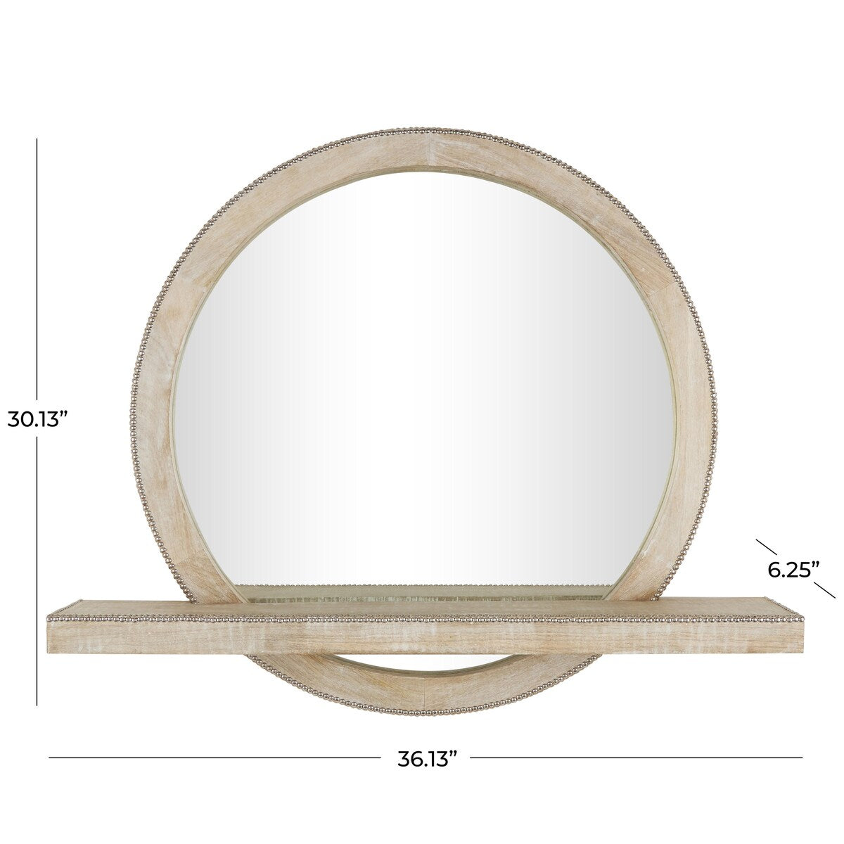 Mango Wood 1 Shelf Room Wall Mirror with Silver Beaded Outline - Light Brown - Roche River Decor