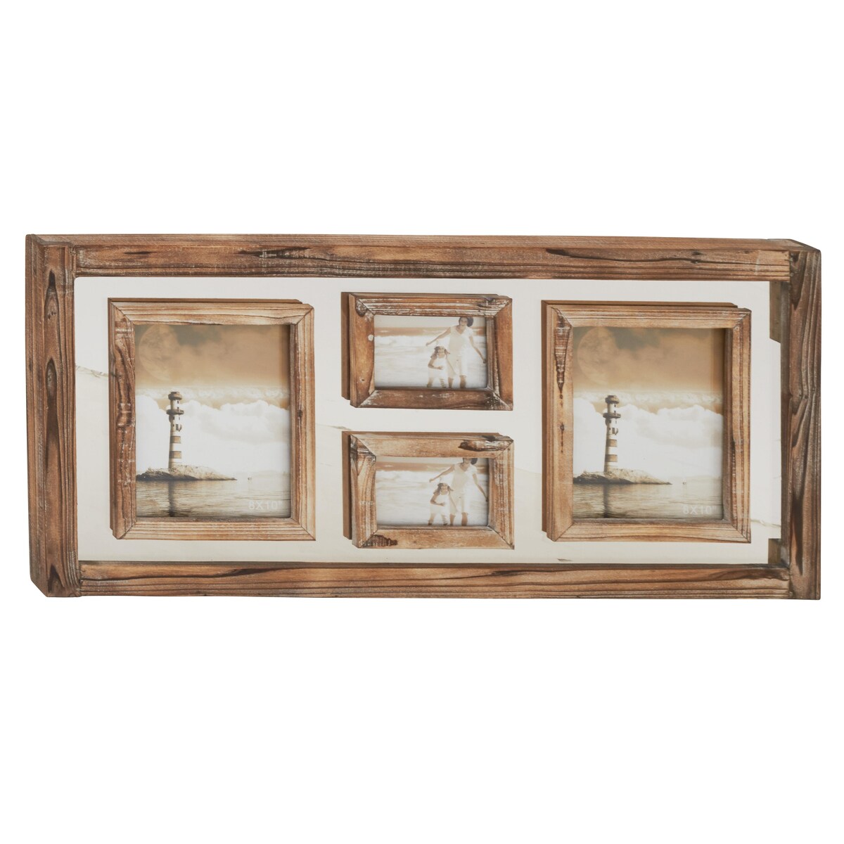 Wood 4 Slot Wall Photo Frame with Wood Frame - Brown - Roche River Decor