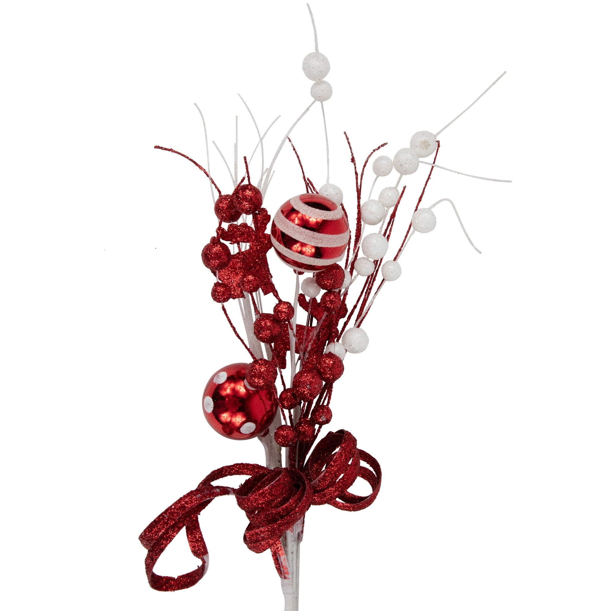 24 Red and White Pearls and Swirls Christmas Spray