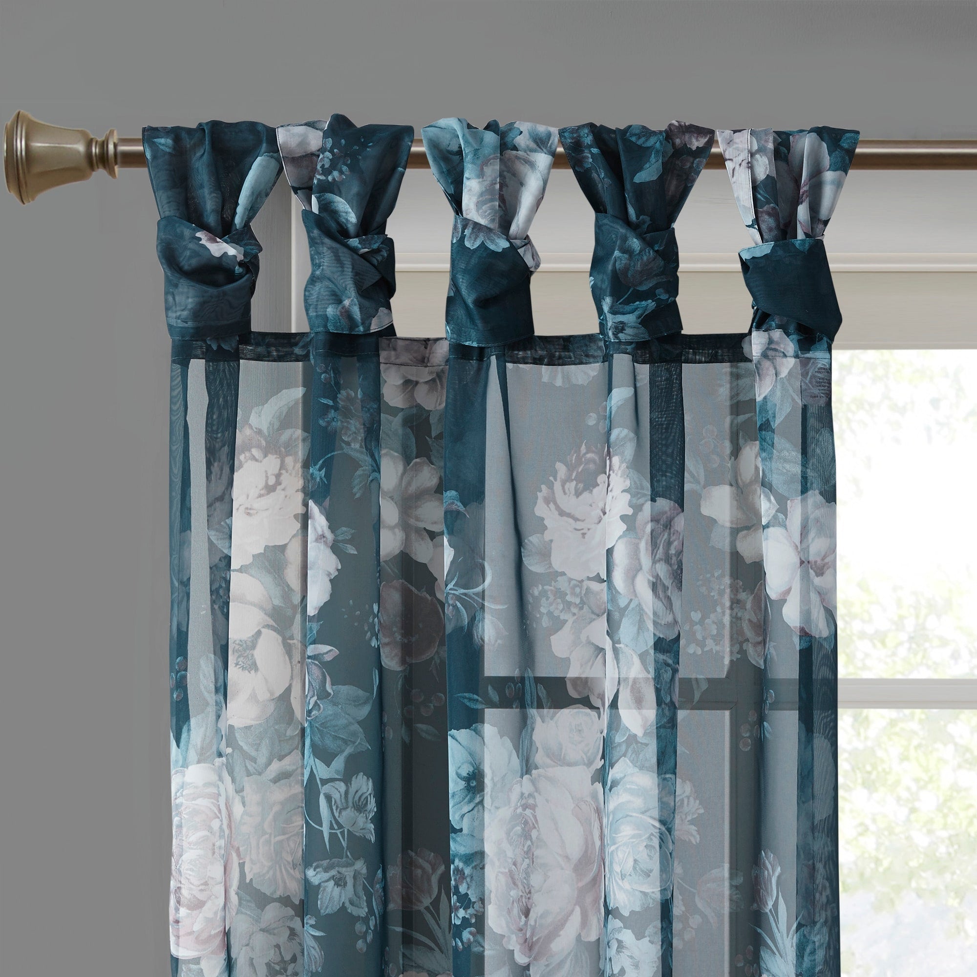 Printed Floral Twist Tab Top Voile Sheer Curtain