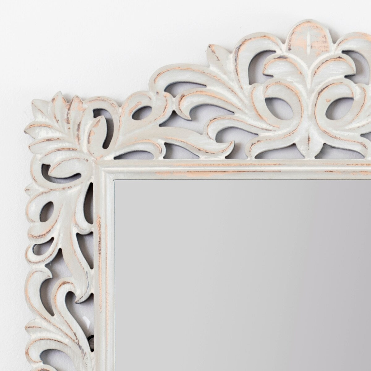 Distressed Gray Carved Ornate Scroll Mirror