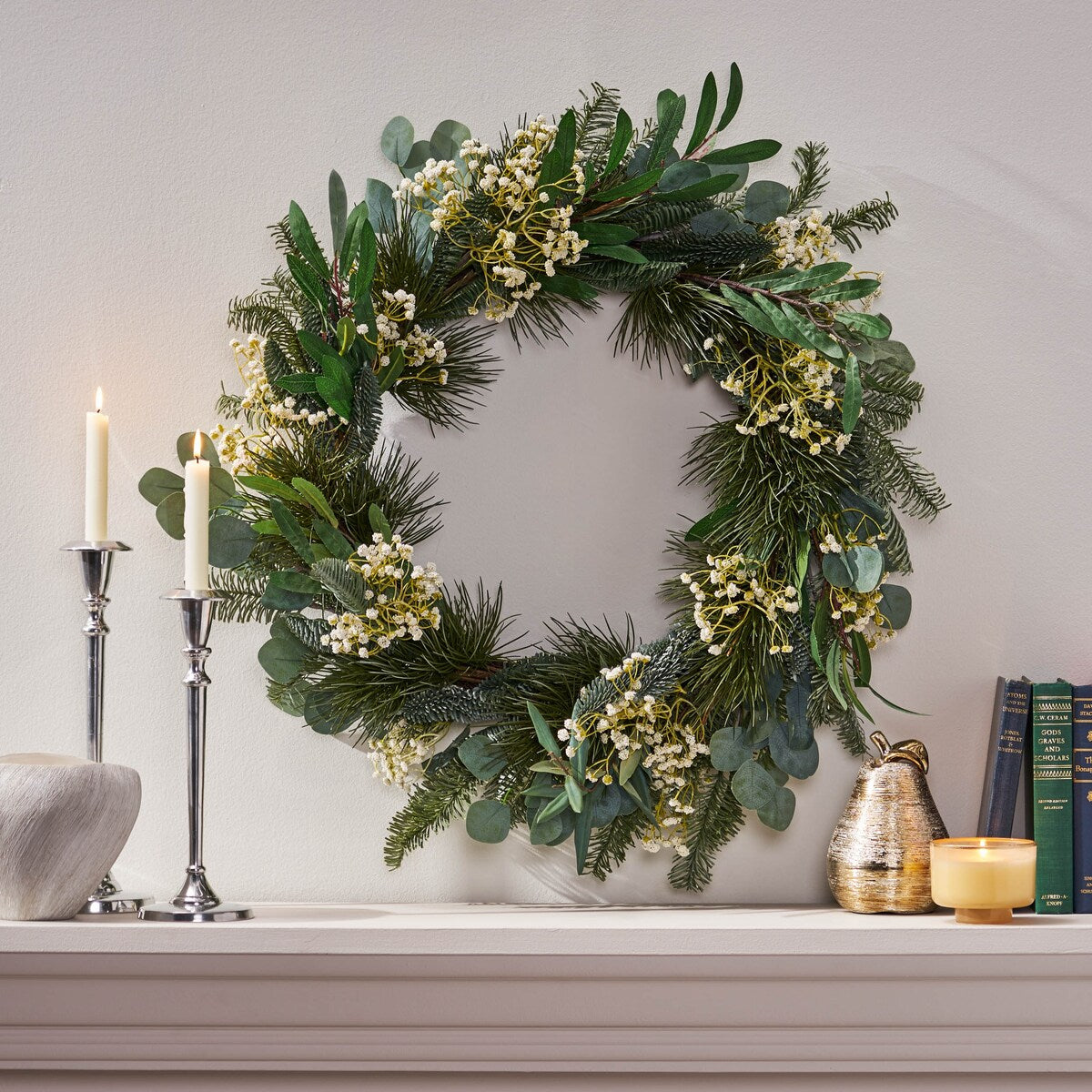 30In Eucalyptus Leaves, Pine Twigs, Stars Wreath - As Picture Show