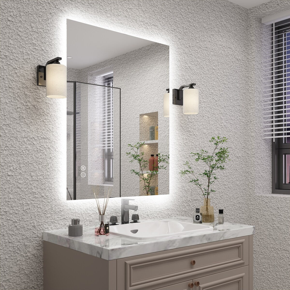 KIOTEE LED Bathroom Mirror Rectangular Frameless Super Bright Backlited LED Anti-Fog Tempered Glass Wall Bathroom Vanity Mirror