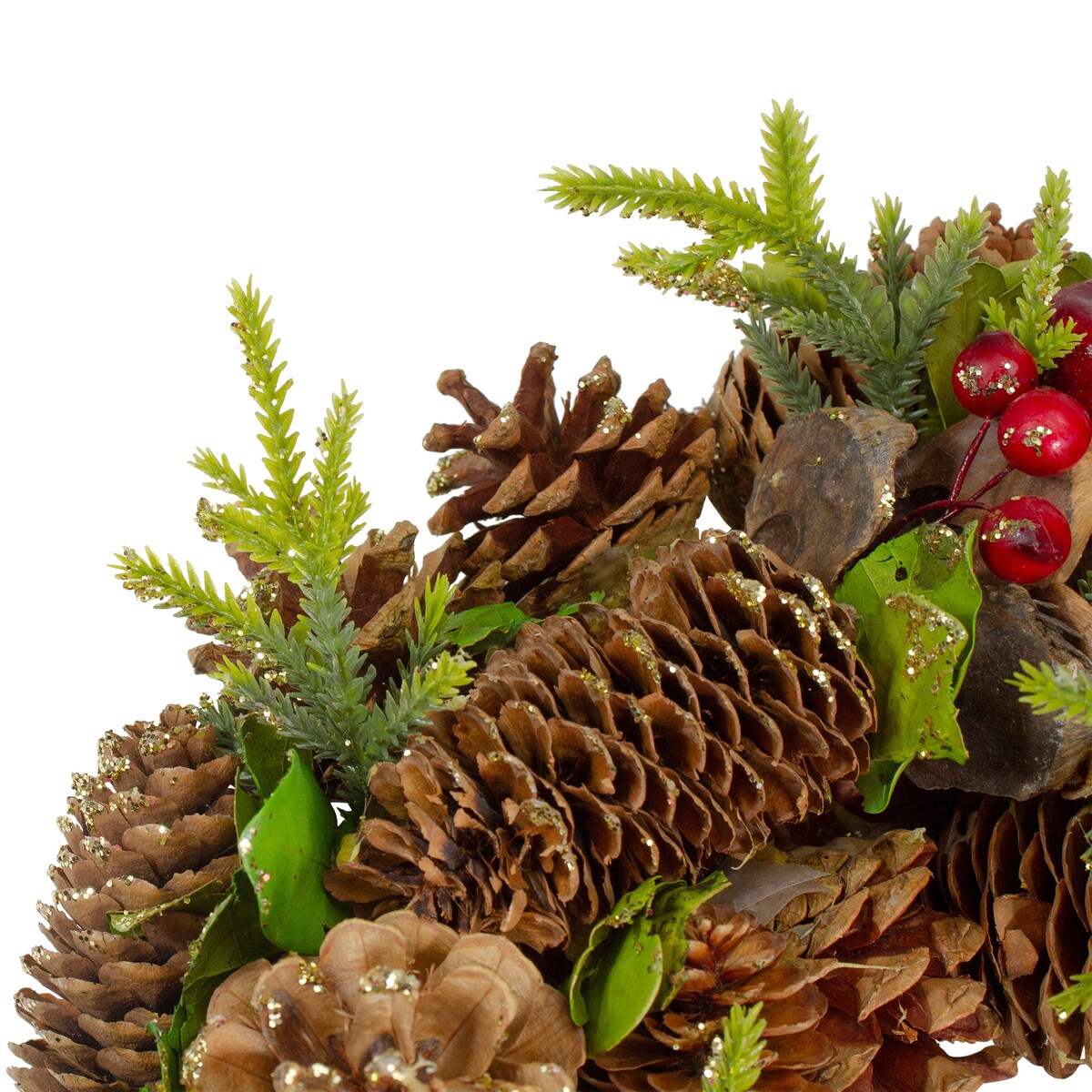 Real Touch Glittered Pine and Pinecone Artificial Christmas Wreath - 13 - Unlit