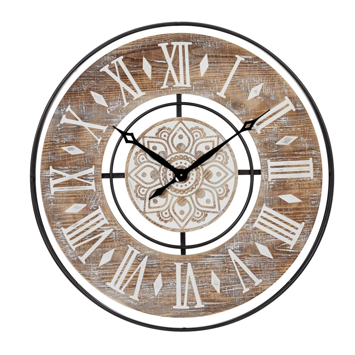 Metal Decorative Wall Clock with Wood Accents - Brown - Roche River Decor