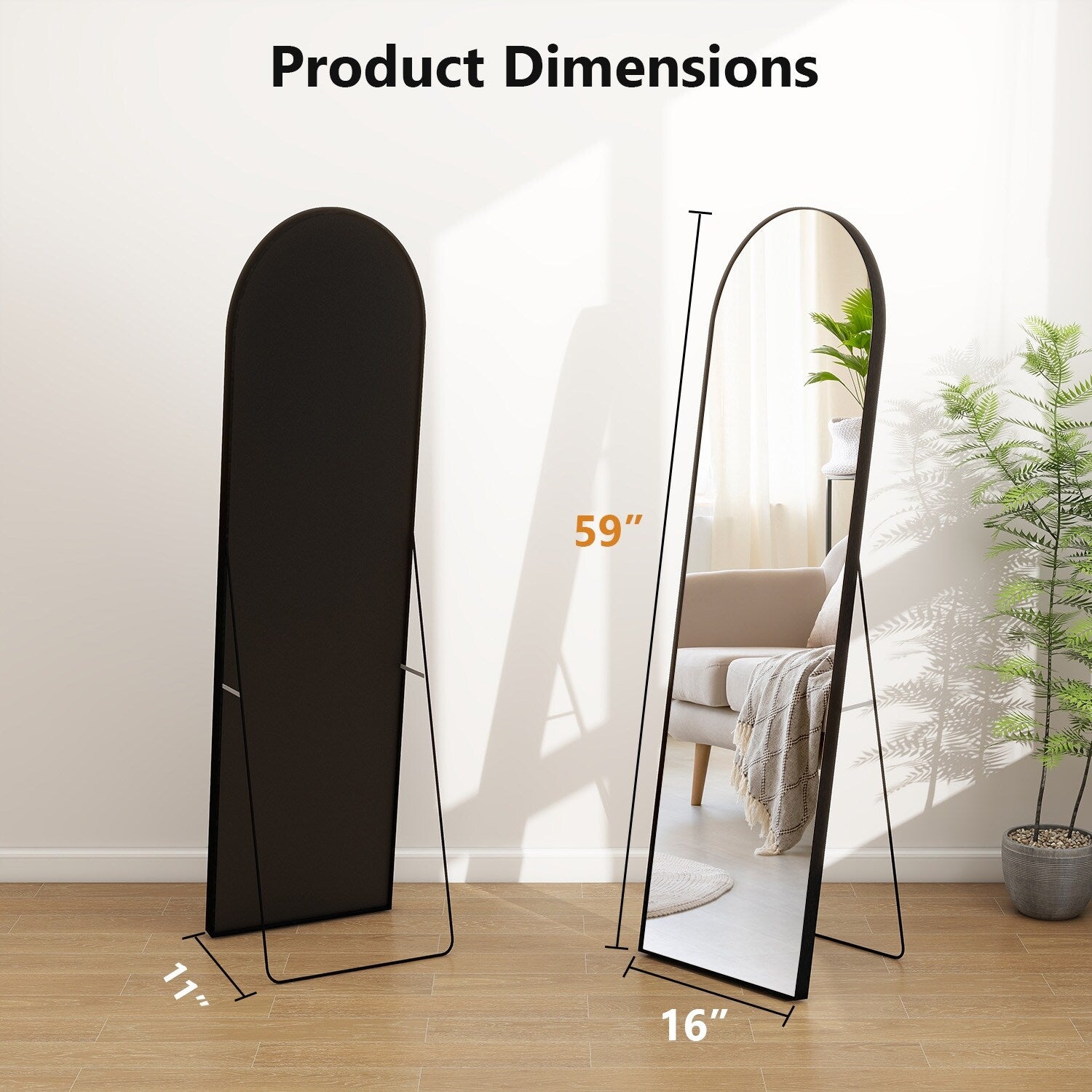 Full Length Arched Mirror with Shatter-Proof Glass & with Stand Aluminum Alloy Frame for Bedroom Cloakroom, Floor Standing