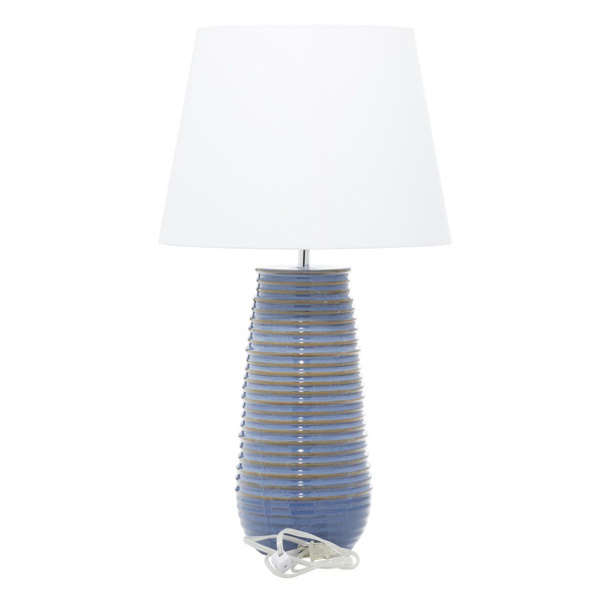 Ceramic Ribbed Room Table Lamp with Drum Shade - Blue - Roche River Decor