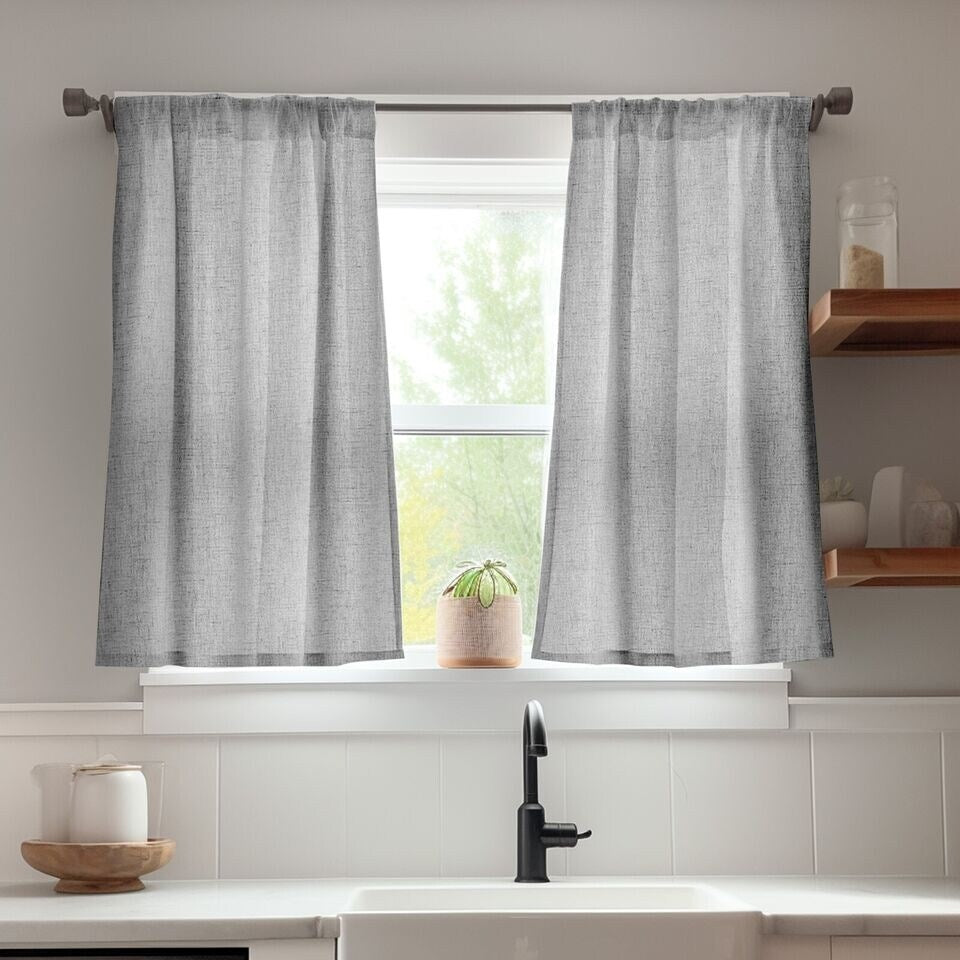 Privacy Linen Short Curtains Light-Filtering 26x36 Inch