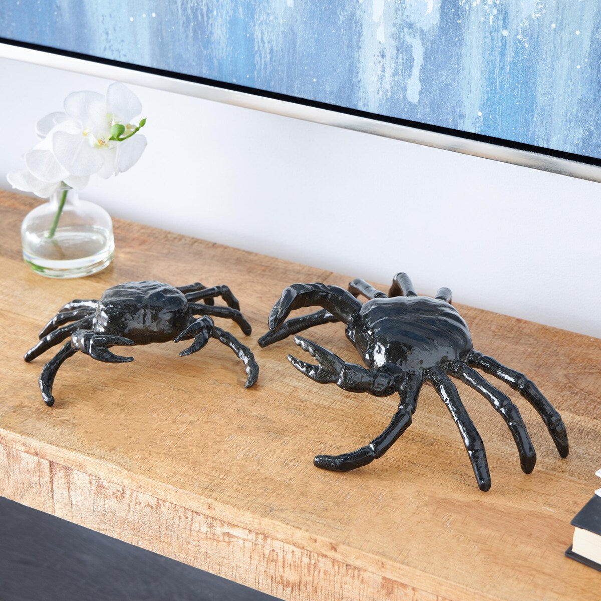 Aluminum Metal Crab Decorative Sculpture - Set of 2 Black - Roche River Decor