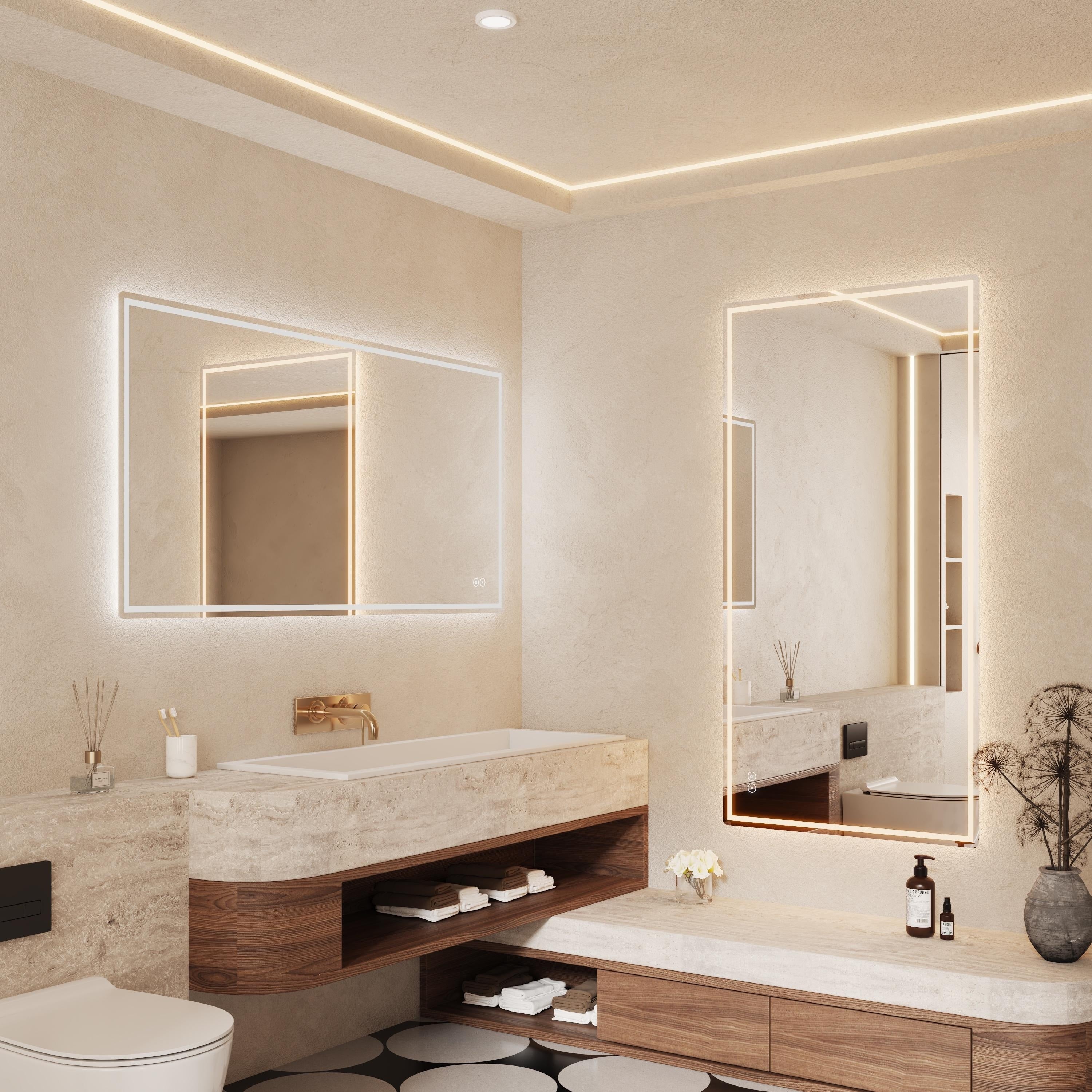 CB HOME LED Bathroom Mirror, Lighted Wall Mounted Mirror, Frameless Vanity Mirror, Anti-Fog, Dimmable,Three Color