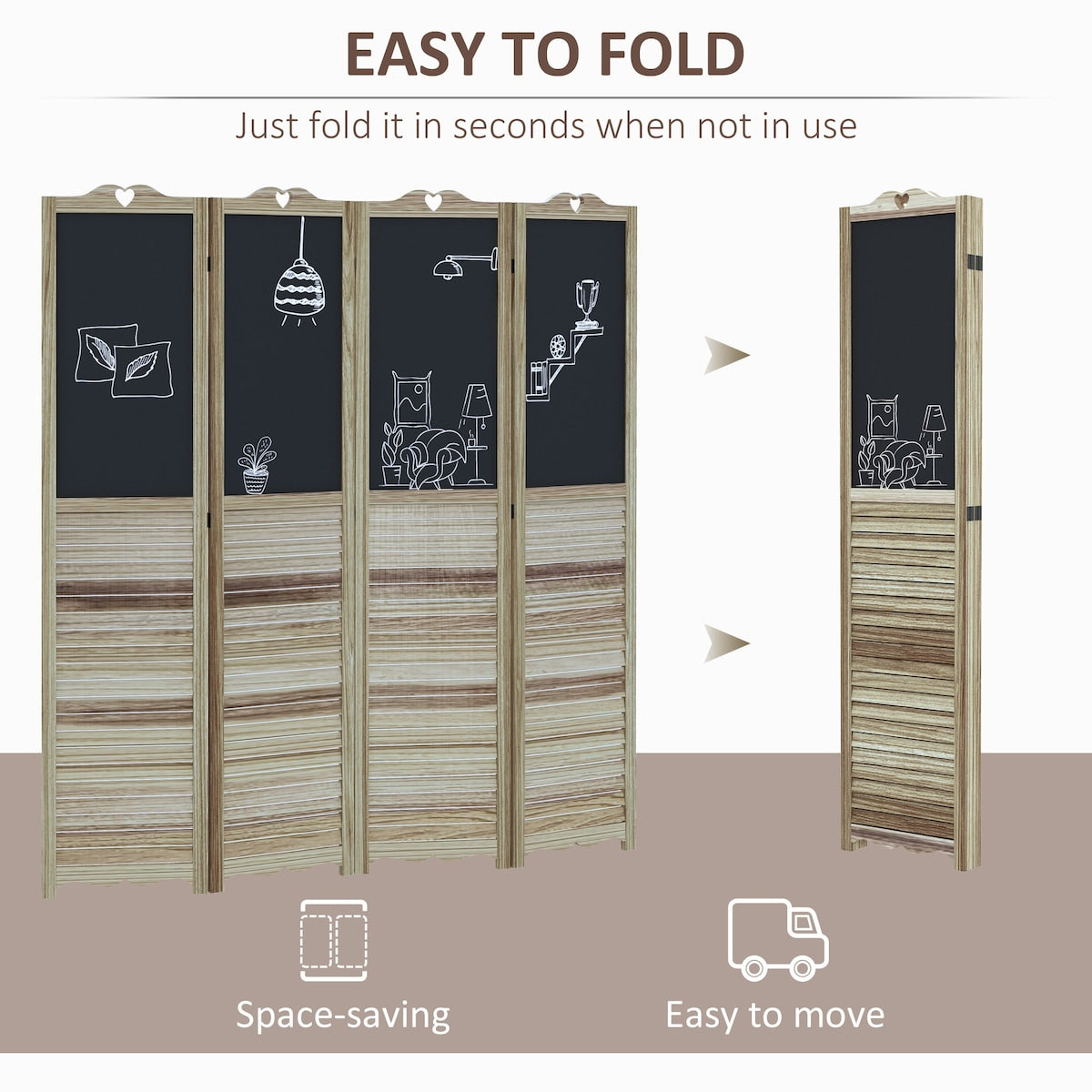 4-Panel Folding Room Divider with Blackboard, 5.5 Ft Tall Freestanding Privacy Screen Panels for Bedroom or Office, White