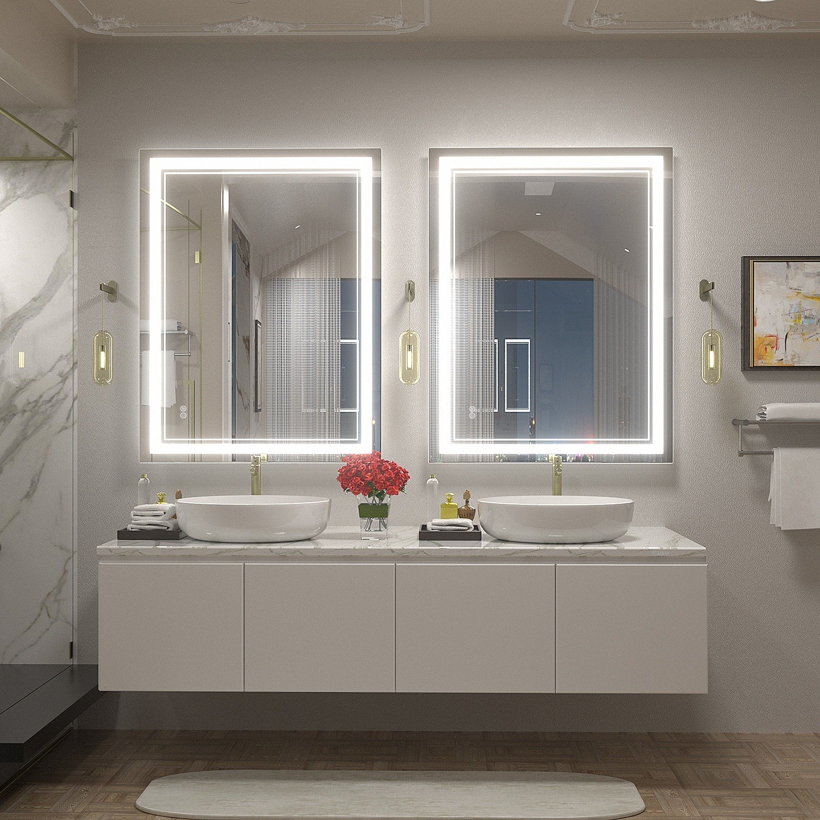 Apmir Frameless LED Anti-fog Bathroom Vanity Mirror in Tempered Glass