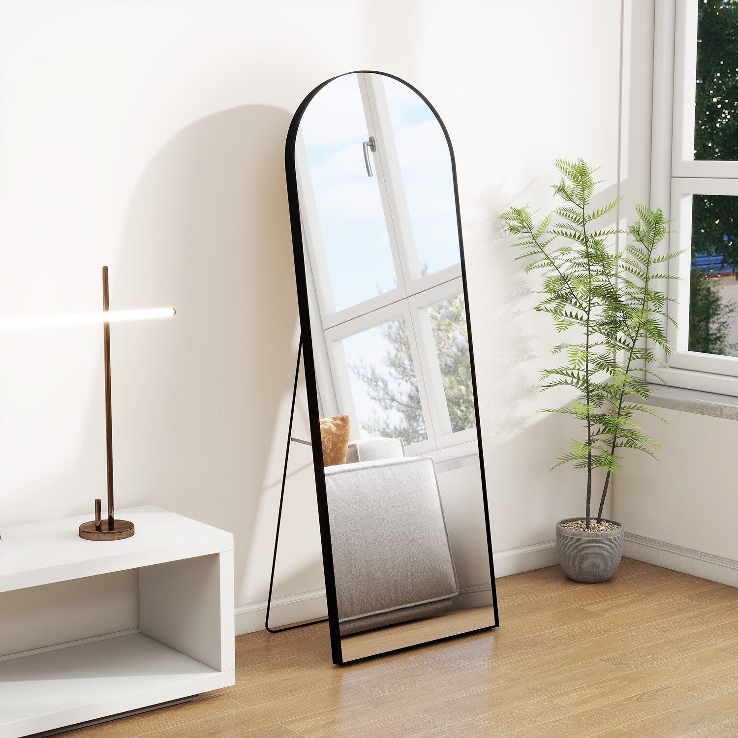 Full Length Arched Mirror with Shatter-Proof Glass & with Stand Aluminum Alloy Frame for Bedroom Cloakroom, Floor Standing