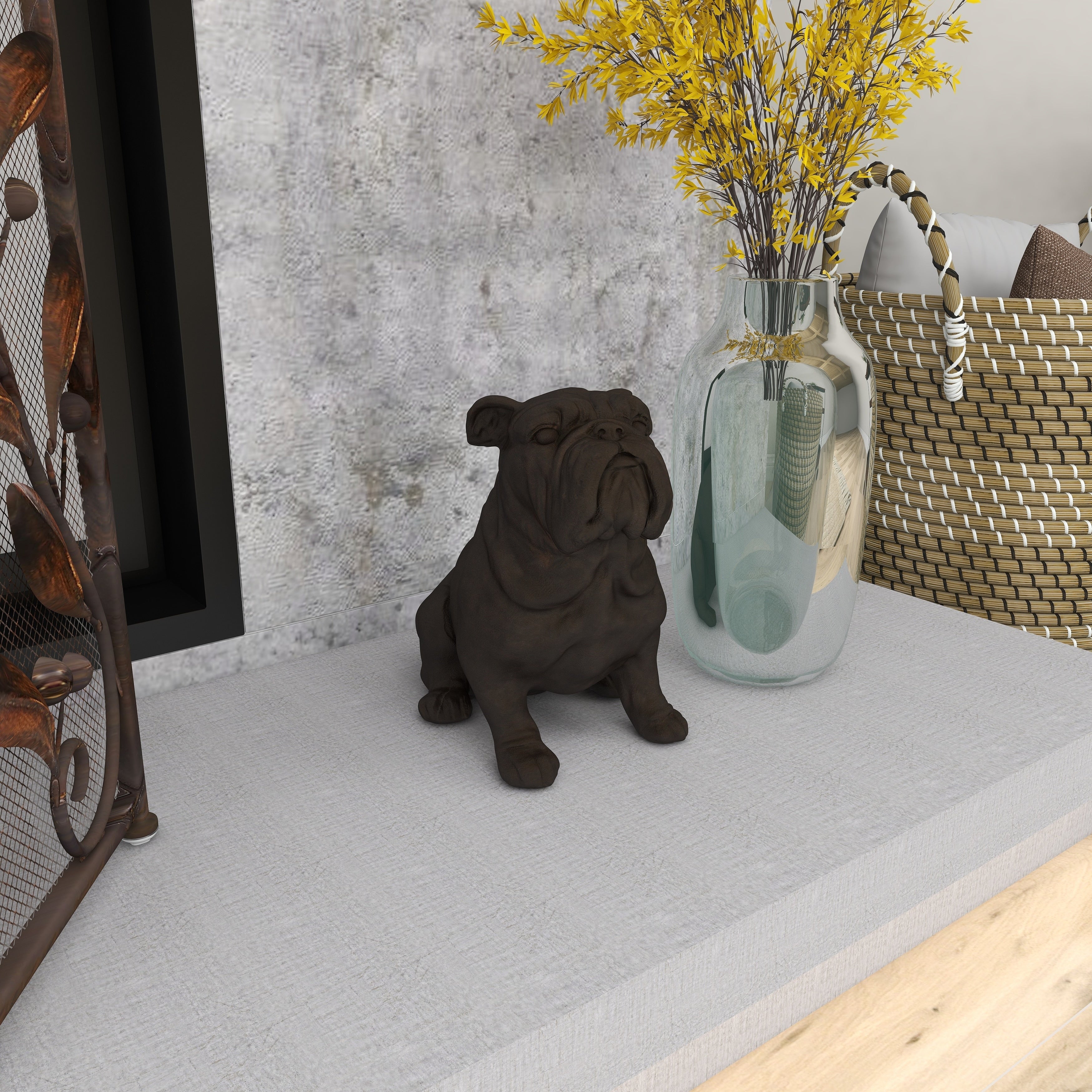 Brown Polystone Distressed Sitting Bulldog Sculpture