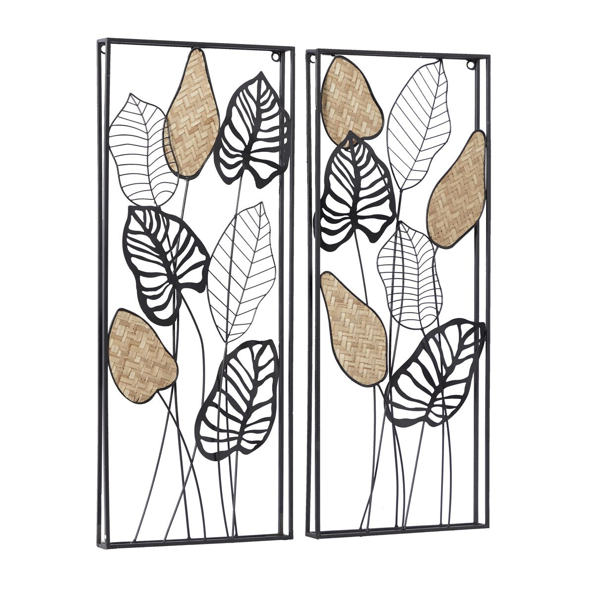 Metal Leaf Tall Cut-Out Home Wall Decor with Intricate Laser Cut Designs - Set of 2 Black - Roche River Decor