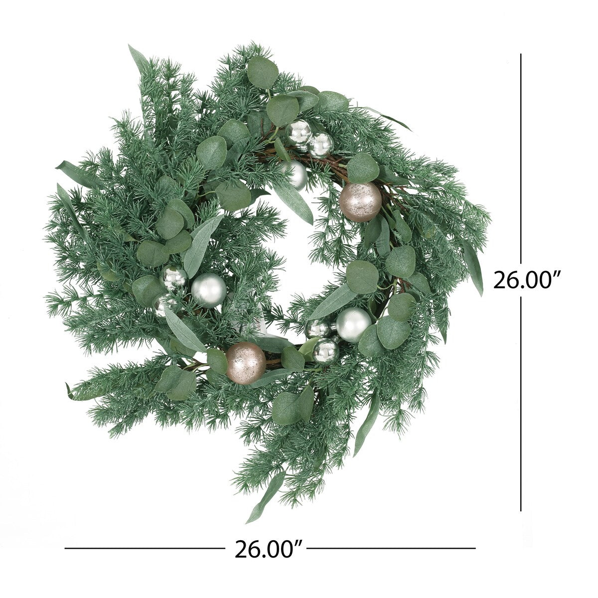 26 PineNeedle Wreath With Ball - Green