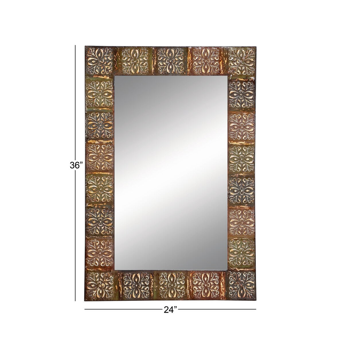 Metal Floral Room Wall Mirror with Embossed Metal - Multi Colored - Roche River Decor