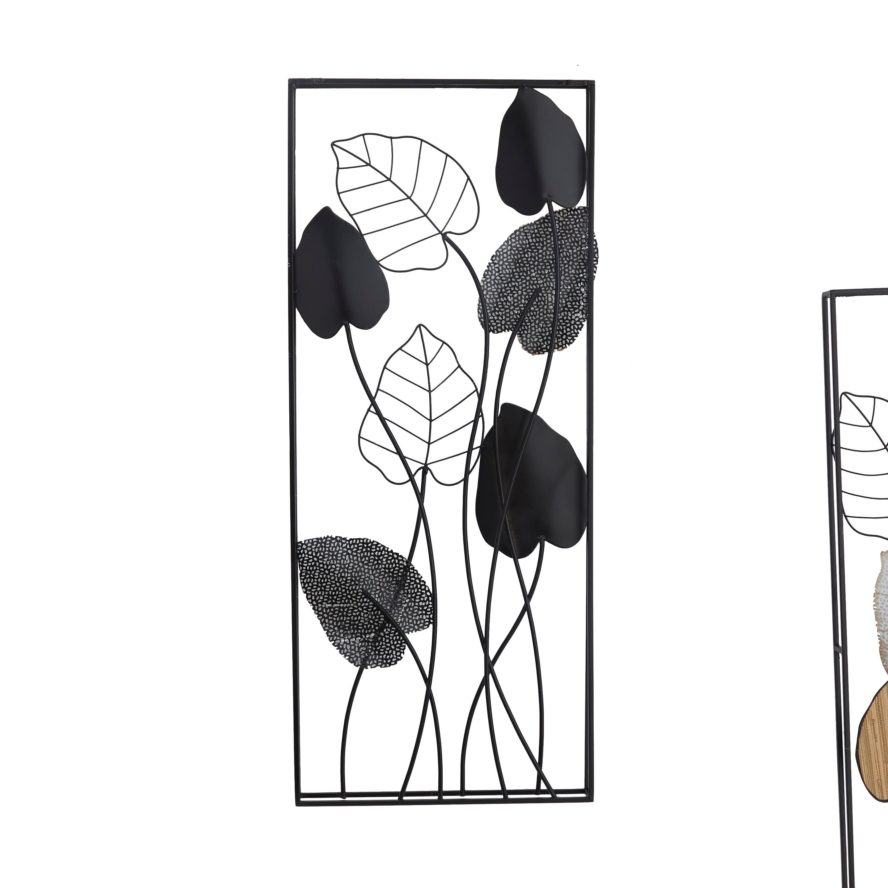 Black Metal Leaf Wall Decor with Black Frame (Set of 2)