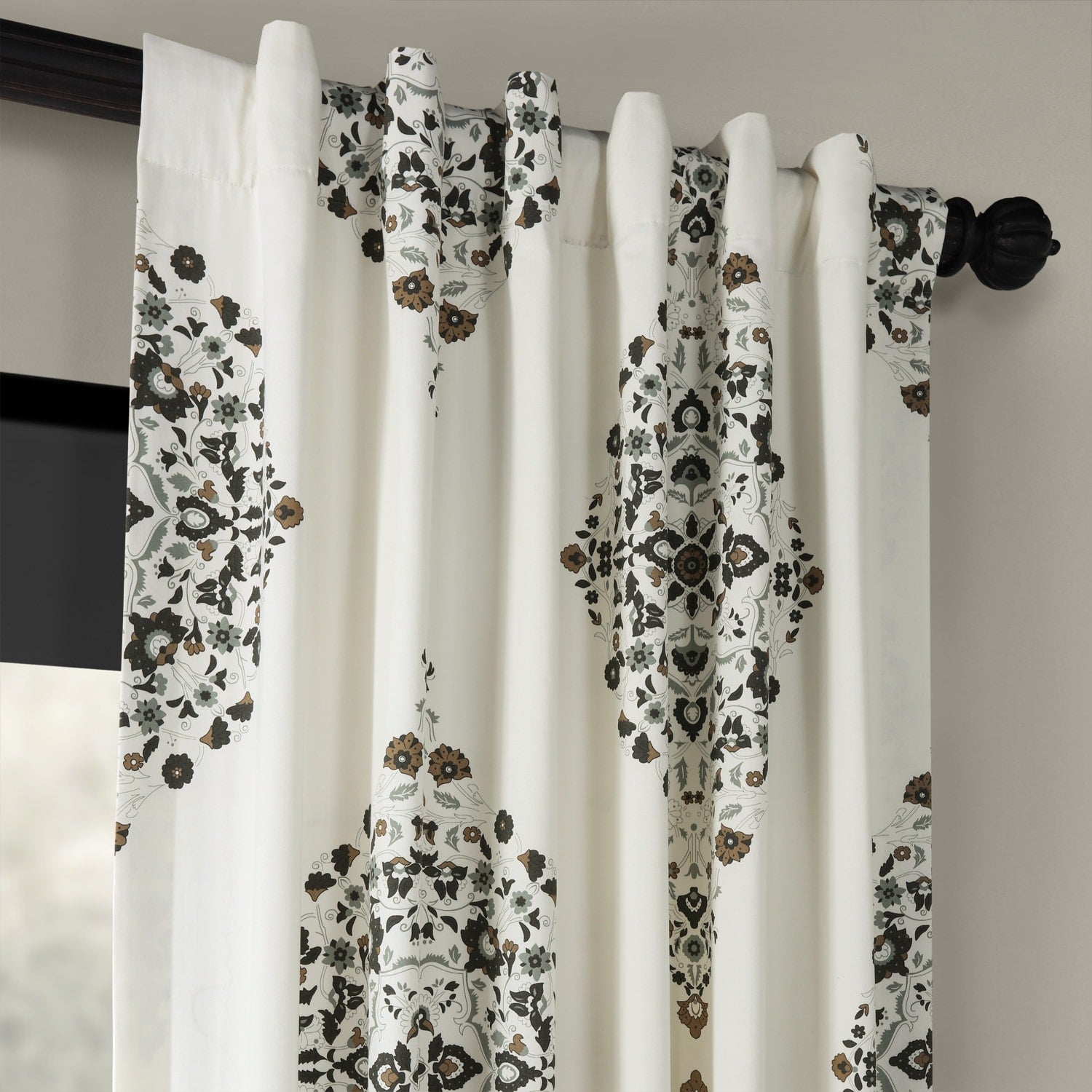 Exclusive Fabrics Medallion Damask Printed Cotton Room Darkening Window Curtains (1 Panel)