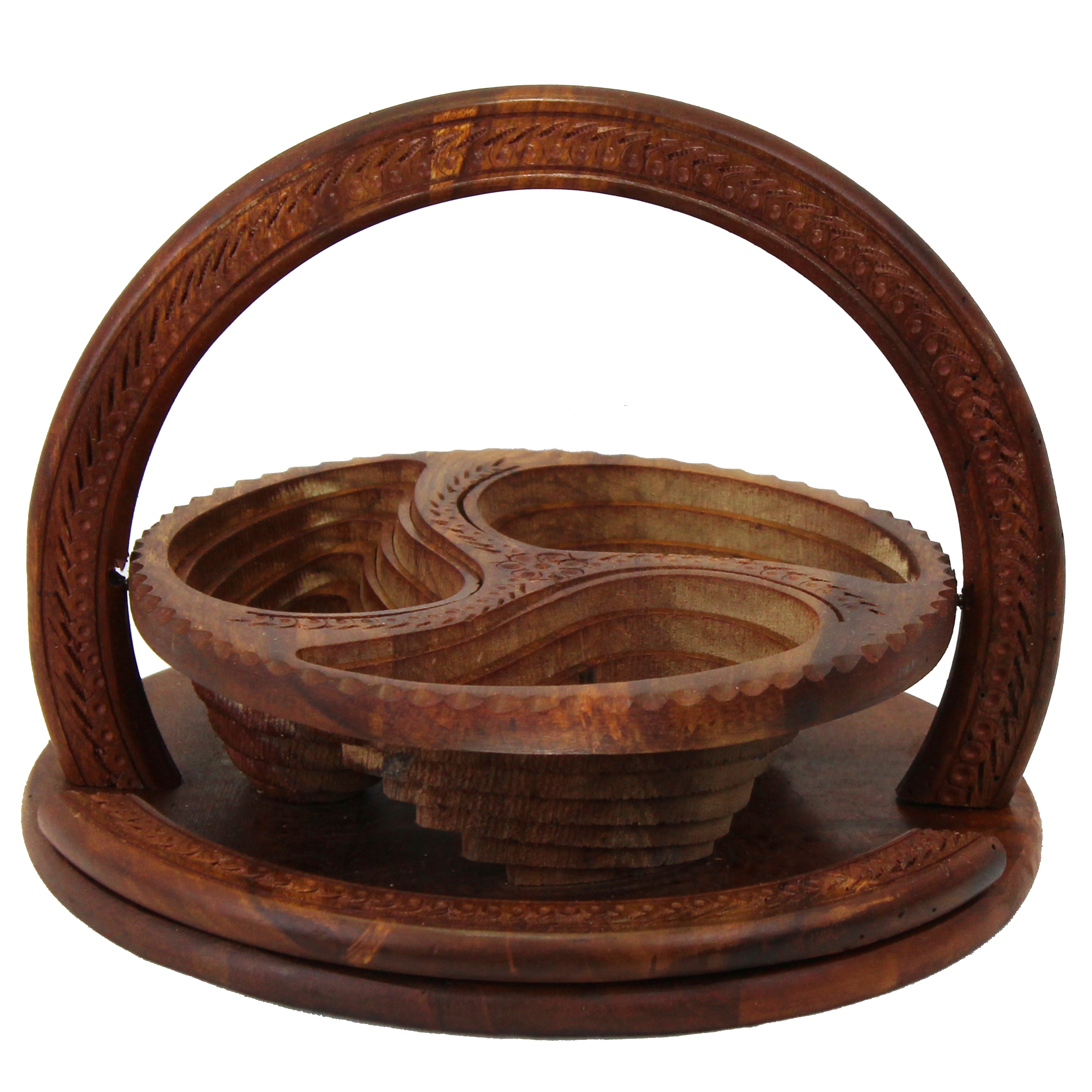 Natural Geo Handcarved Wooden Decorative Collapsible Nuts Basket