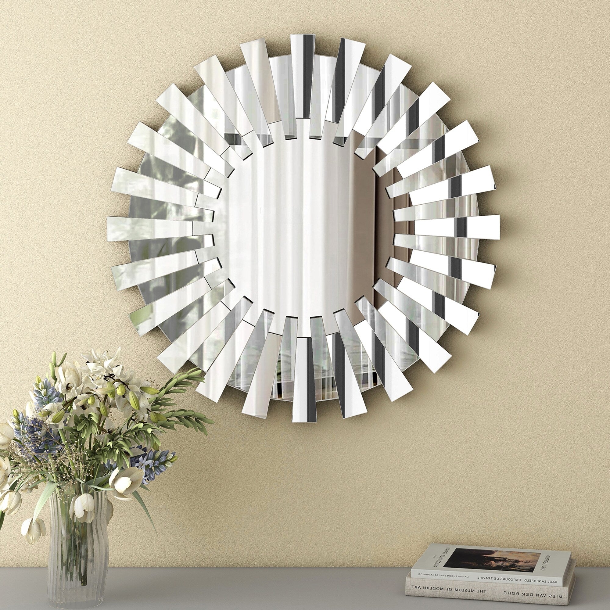 Round Sunburst Accent Wall Mirror Silver Decor Mirror