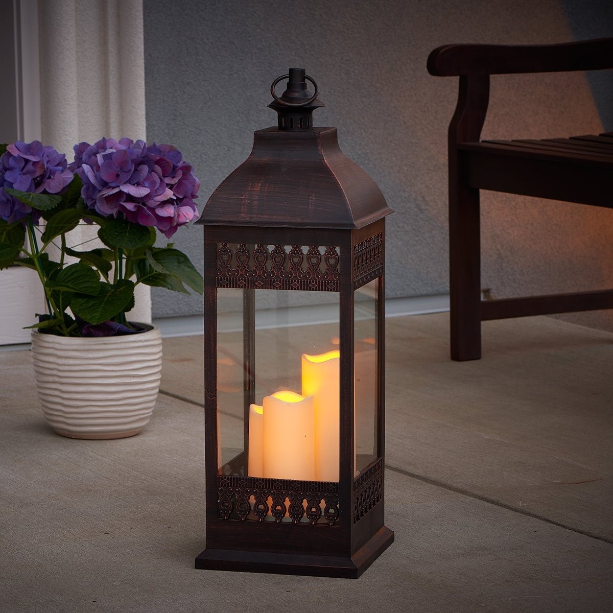 San Nicola Triple LED Candle Lantern- Bronze