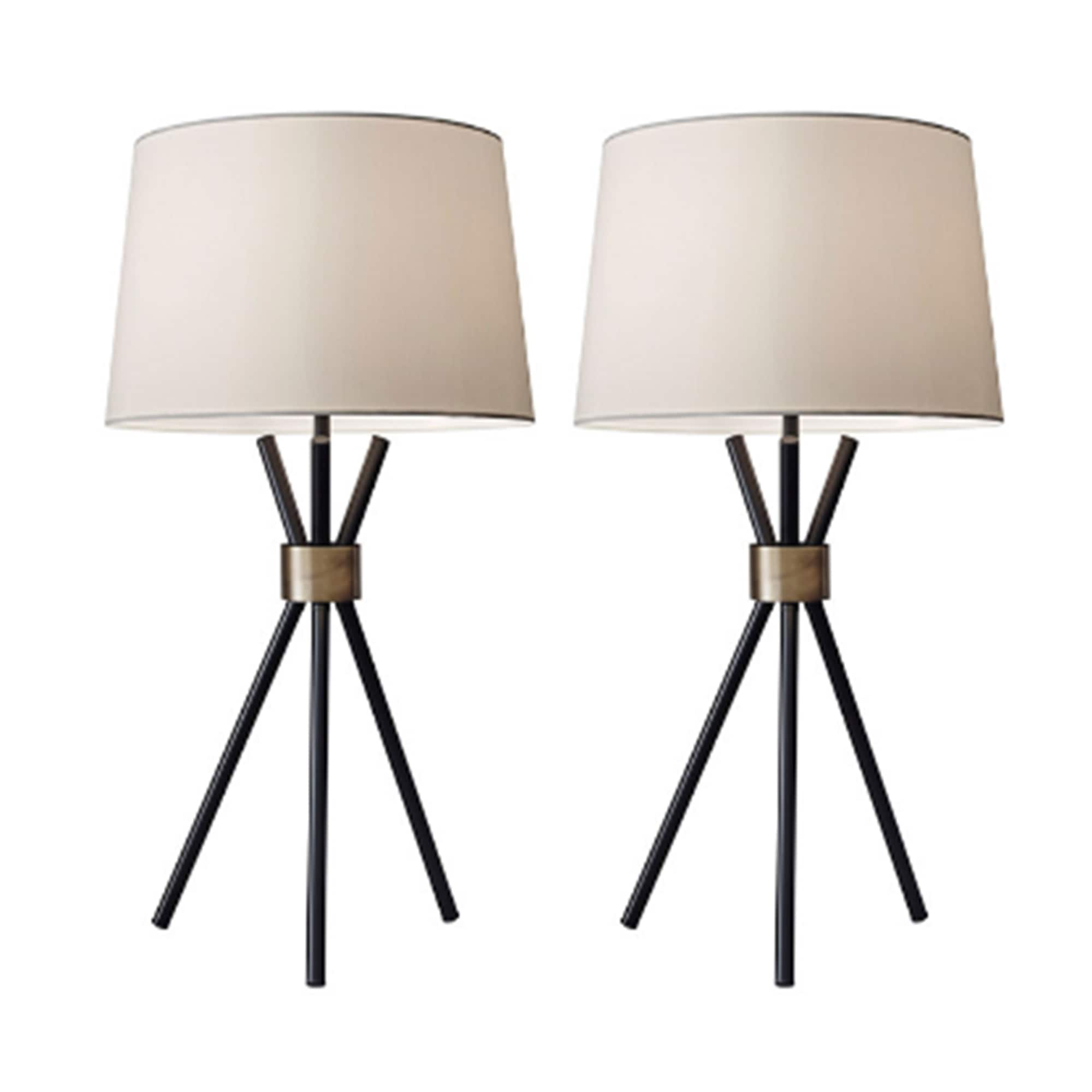 Sagebrook Home Modern Black Set of 2 22 Metal Tripod Table Lamps, Black - 13.0 x 13.0 x 22.0