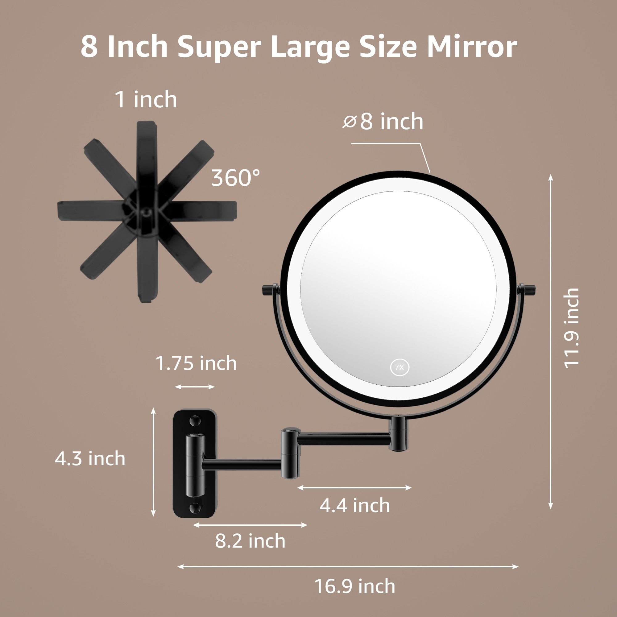 Yulika Plug-in Wall Mounted Makeup Mirror Magnifying Mirror with Light 1X/10X or 1X/7X