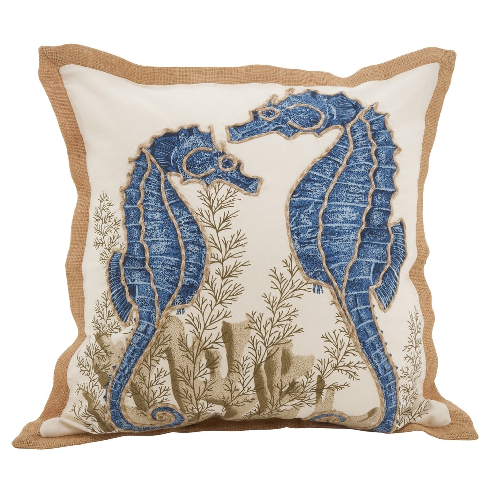 Seahorse Down Filled Cotton Throw Pillow