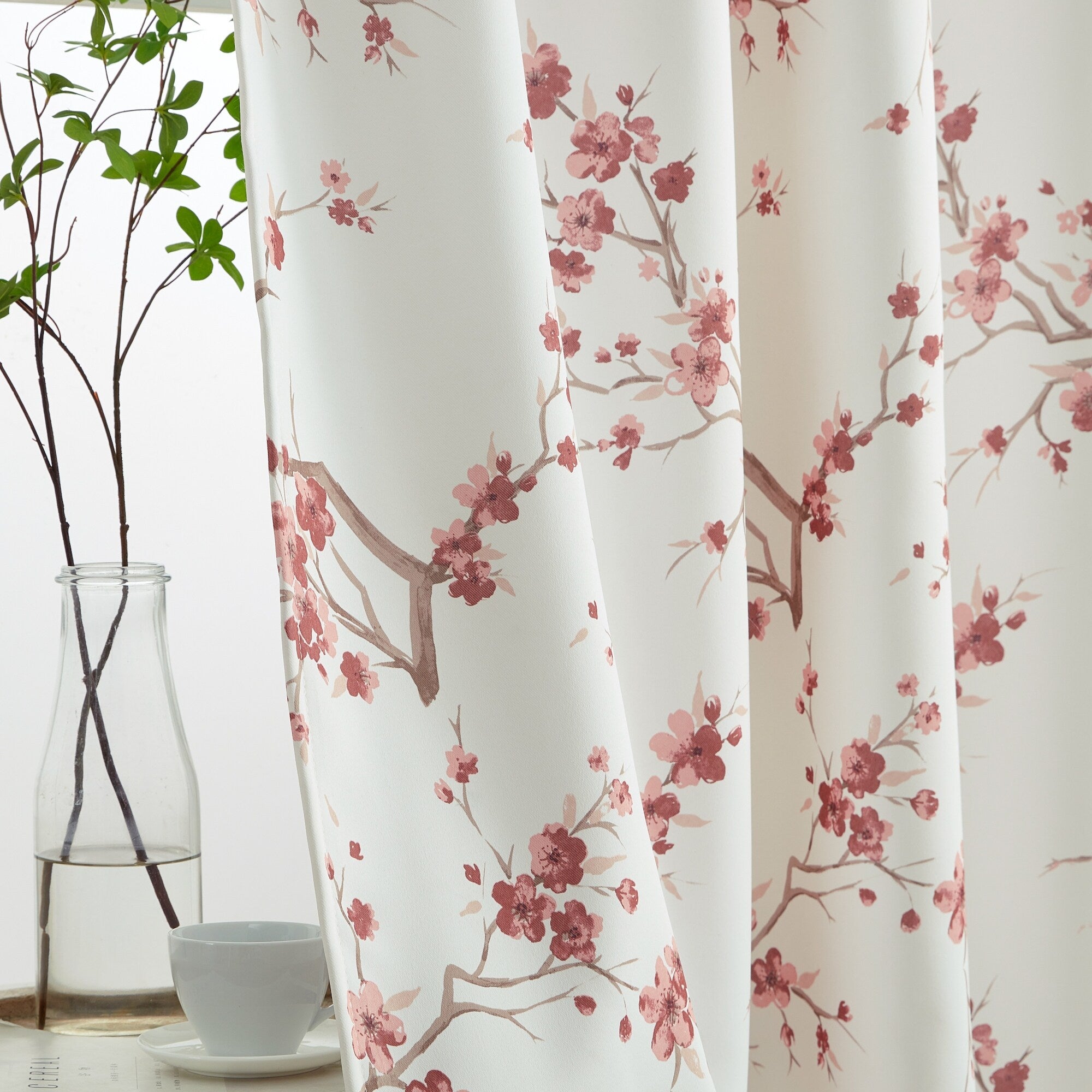 HLC.me Jasmine Floral Light Blocking Curtain Rod Pocket Pole Top Panels - Set of 2