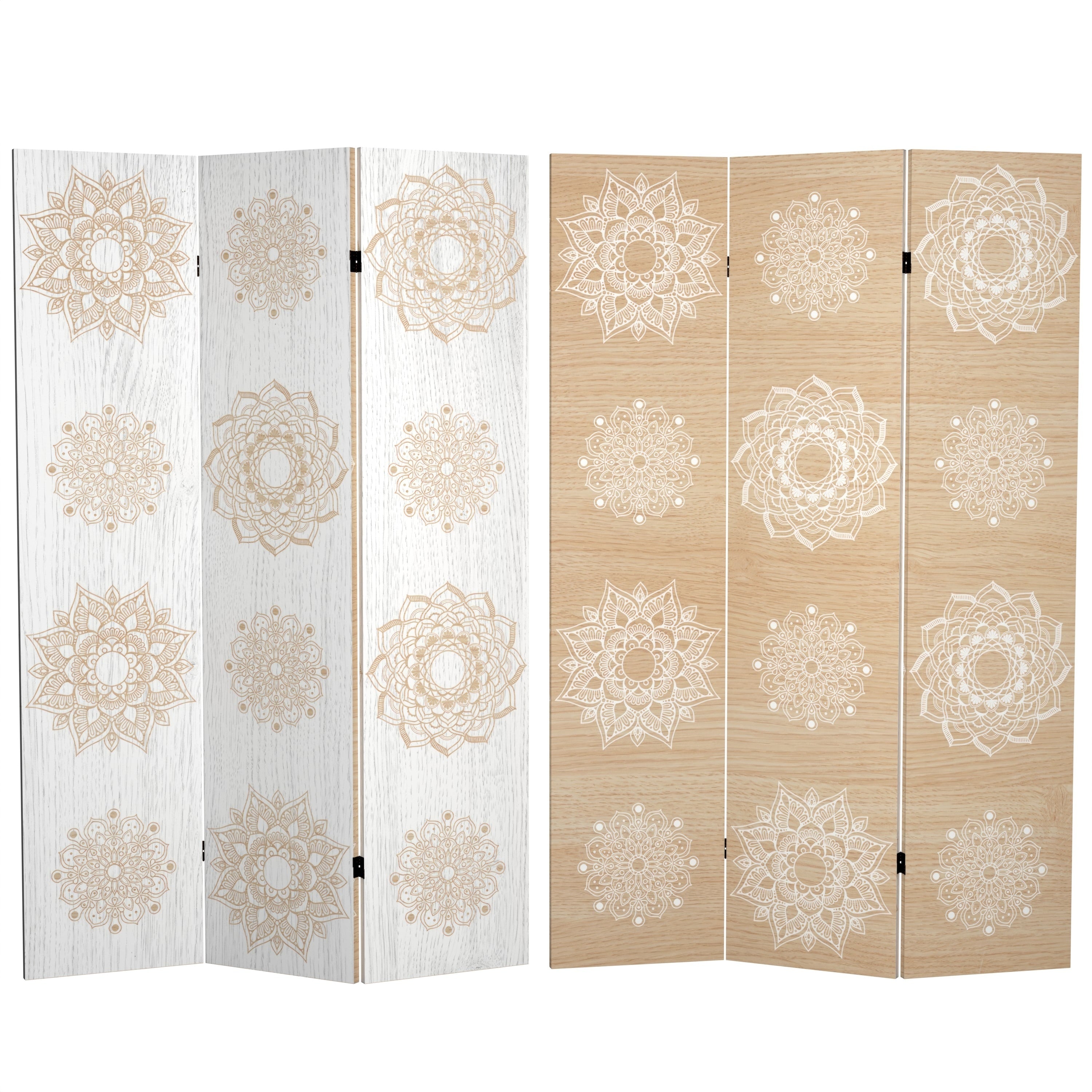 Handmade 6' Double Sided Mandala on Birch Canvas Room Divider