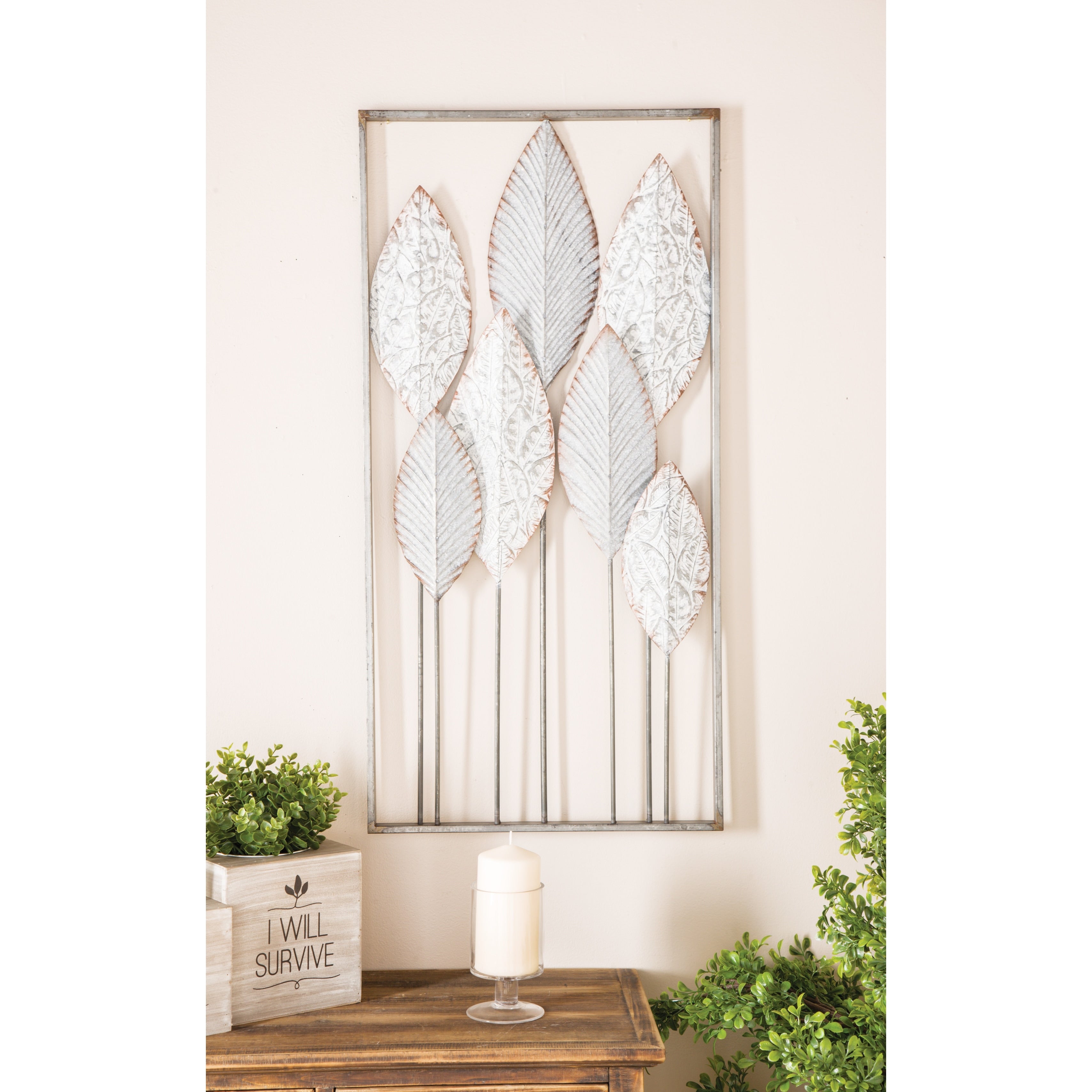 Contemporary Metal Tall Cut-Out Leaf Wall Decor with Intricate Laser Cut Designs - Bronze, Gray, Brass