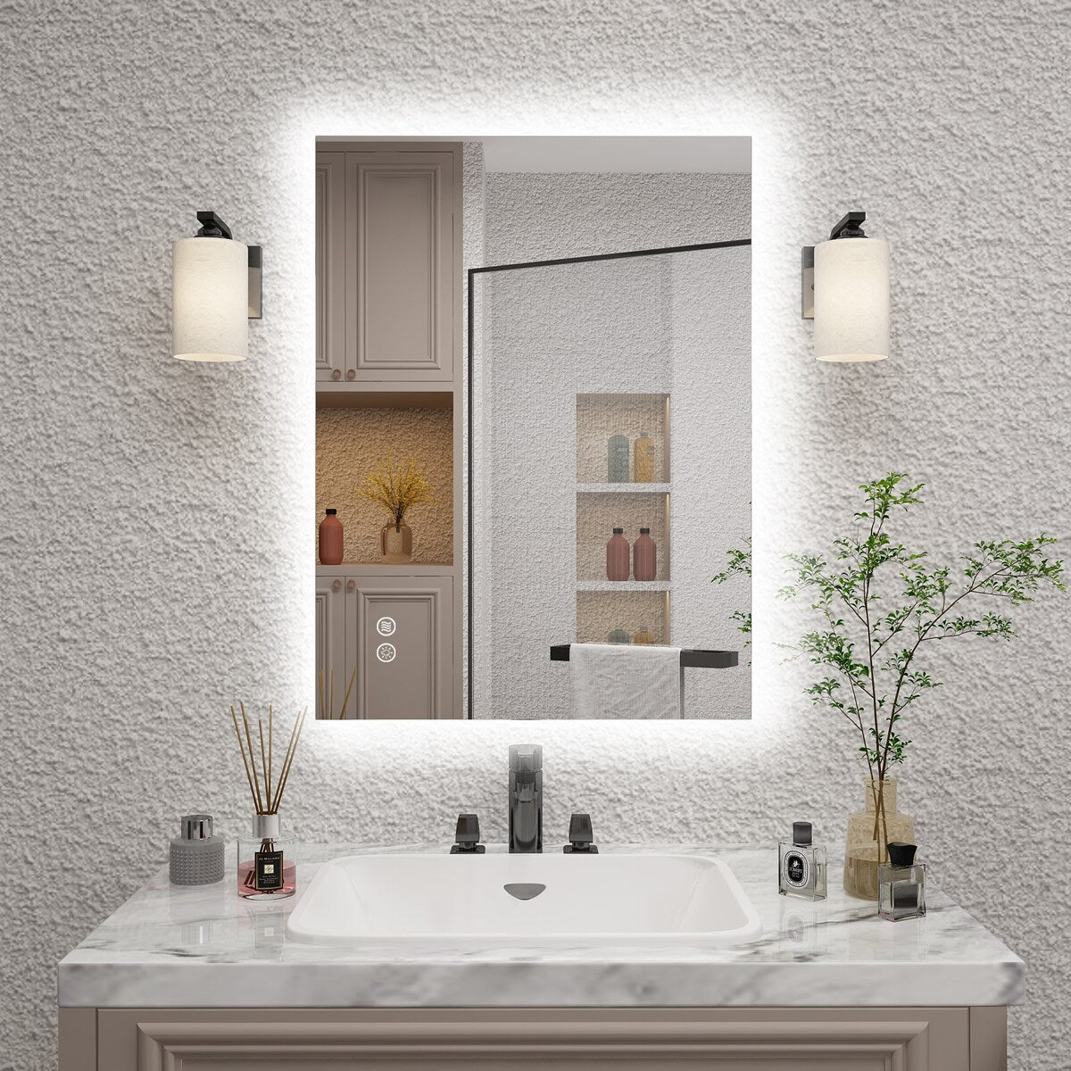 KIOTEE LED Bathroom Mirror Rectangular Frameless Super Bright Backlited LED Anti-Fog Tempered Glass Wall Bathroom Vanity Mirror