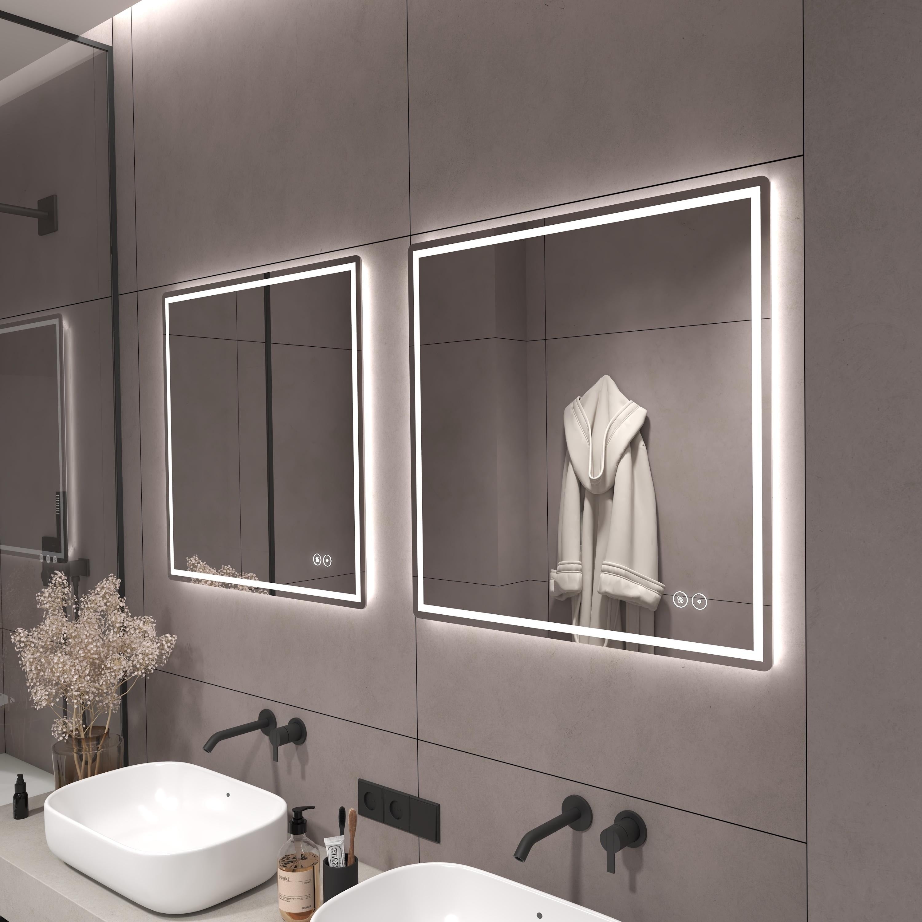 CB HOME LED Bathroom Mirror, Lighted Wall Mounted Mirror, Frameless Vanity Mirror, Anti-Fog, Dimmable,Three Color