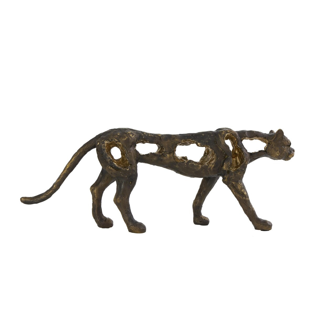 Polystone Leopard Distressed Textured Decorative Sculpture with Cutouts and Gold Accents - Bronze - Roche River Decor