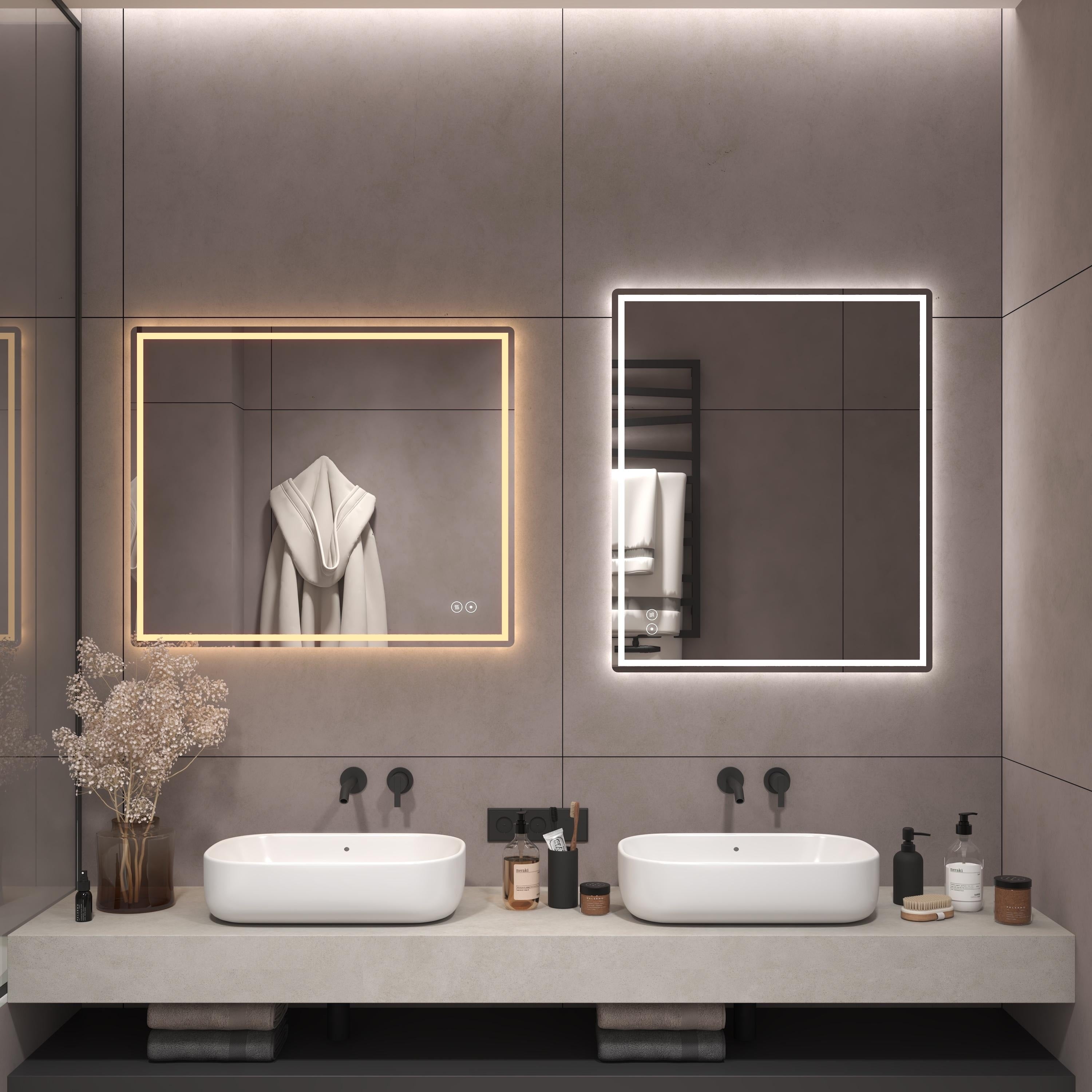 CB HOME LED Bathroom Mirror, Lighted Wall Mounted Mirror, Frameless Vanity Mirror, Anti-Fog, Dimmable,Three Color