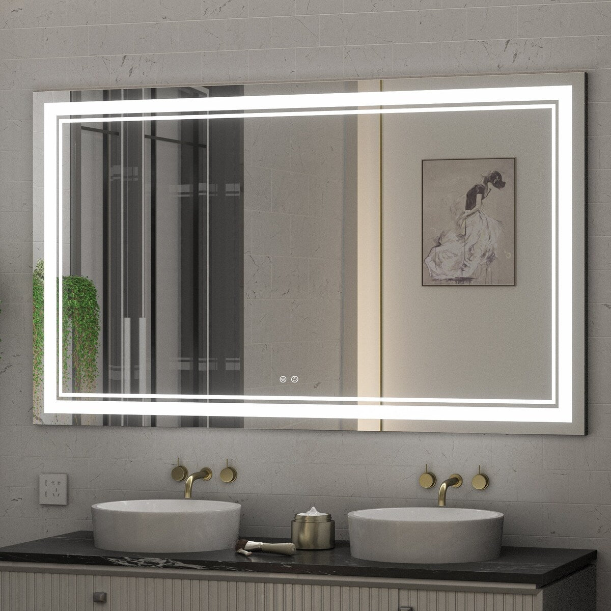 Keonjinn Smart LED Frontlit & Backlit Bathroom Vanity Wall Mirror, 3 Colors, Acrylic Edge, Anti Fog, Radar Sensor, Dimmable