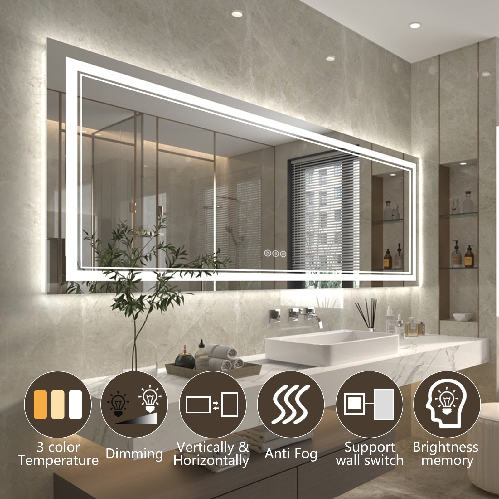 ExBrite Anti-Fog LED Bathroom Mirror with Endless Dimming