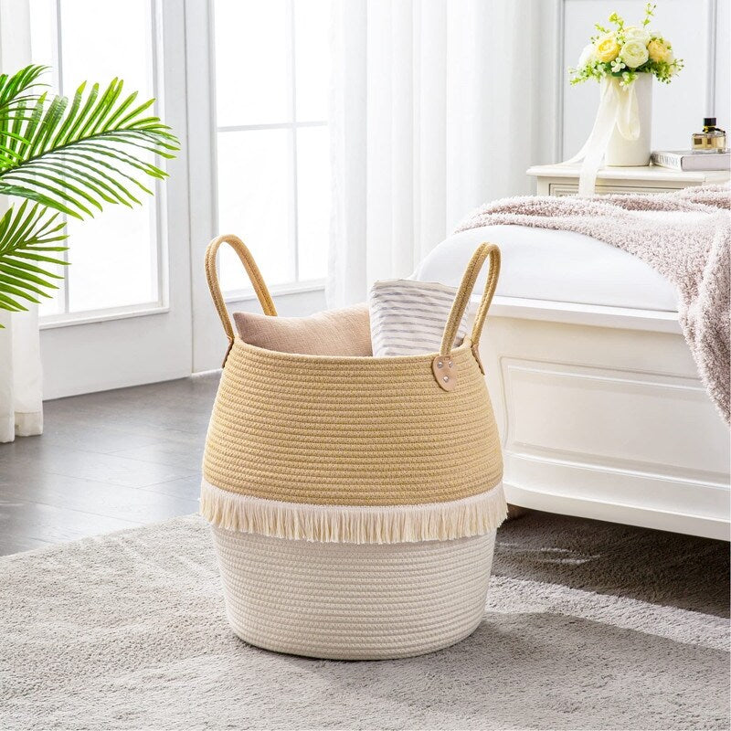 Large Cotton Rope Basket Baby Laundry Hamper - 17L x 17W x 17H