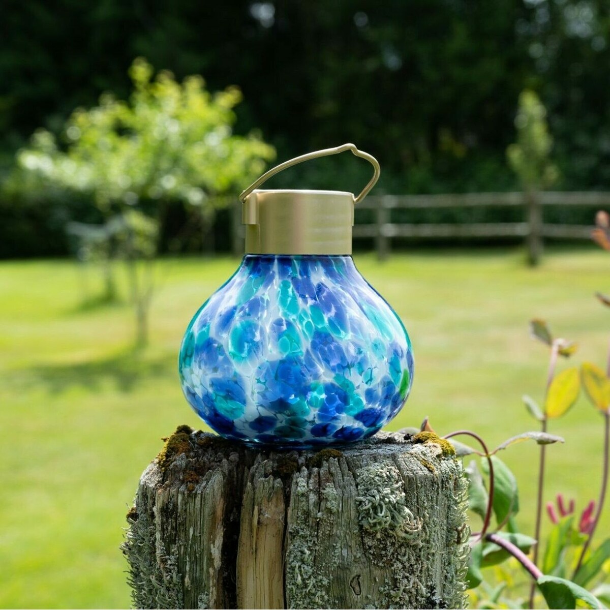 Solar Glass Tea Lantern - Tidal Blue