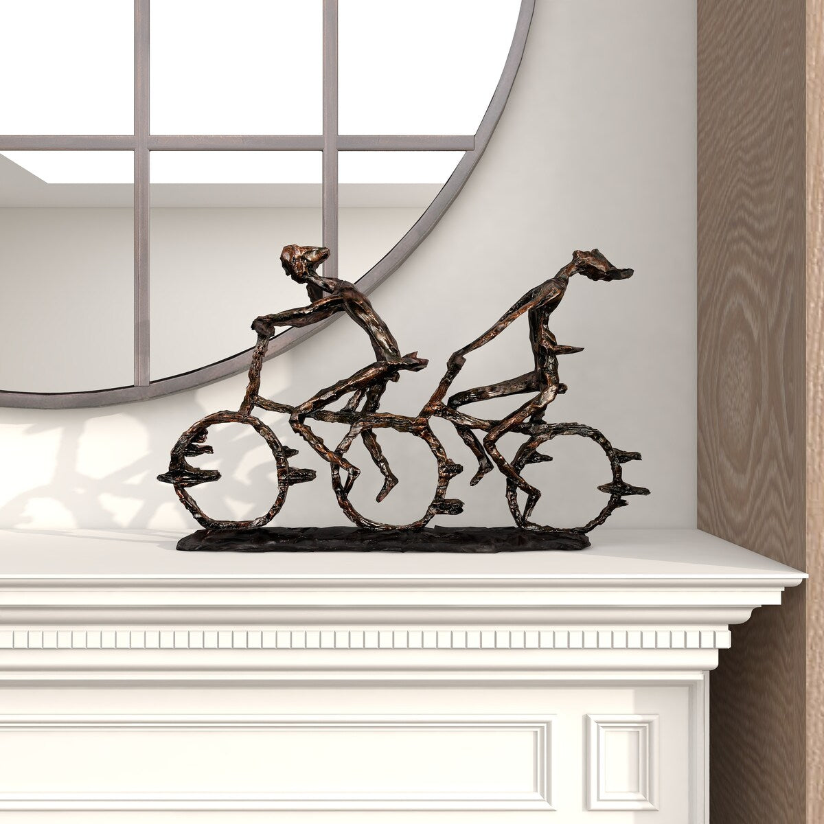 Polystone People Bicycling Decorative Sculpture with Copper Texturing - Bronze - Roche River Decor