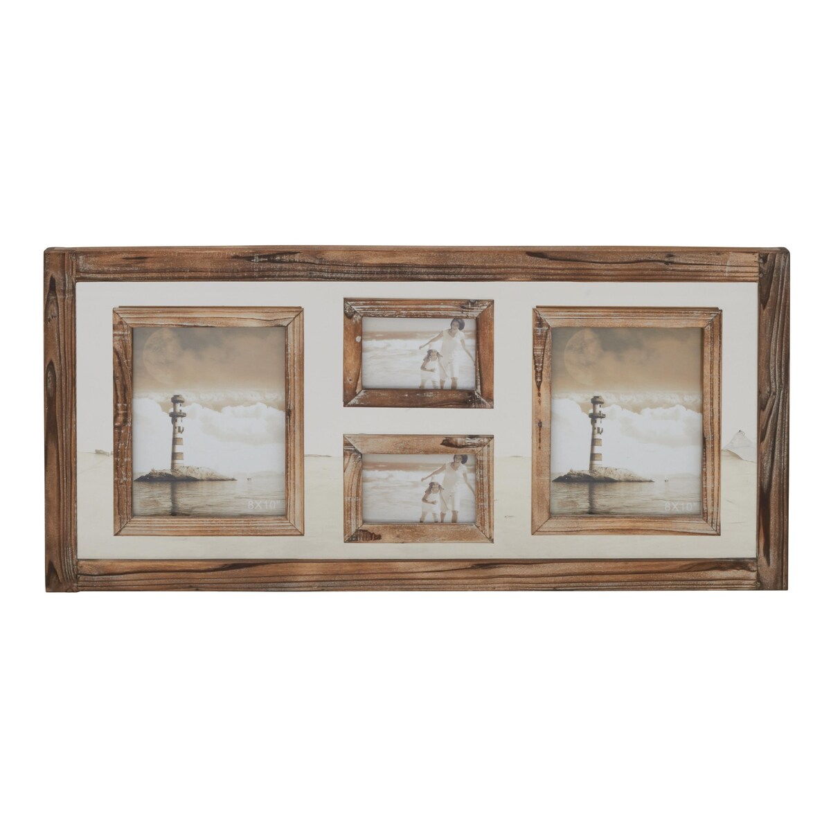 Wood 4 Slot Wall Photo Frame with Wood Frame - Brown - Roche River Decor