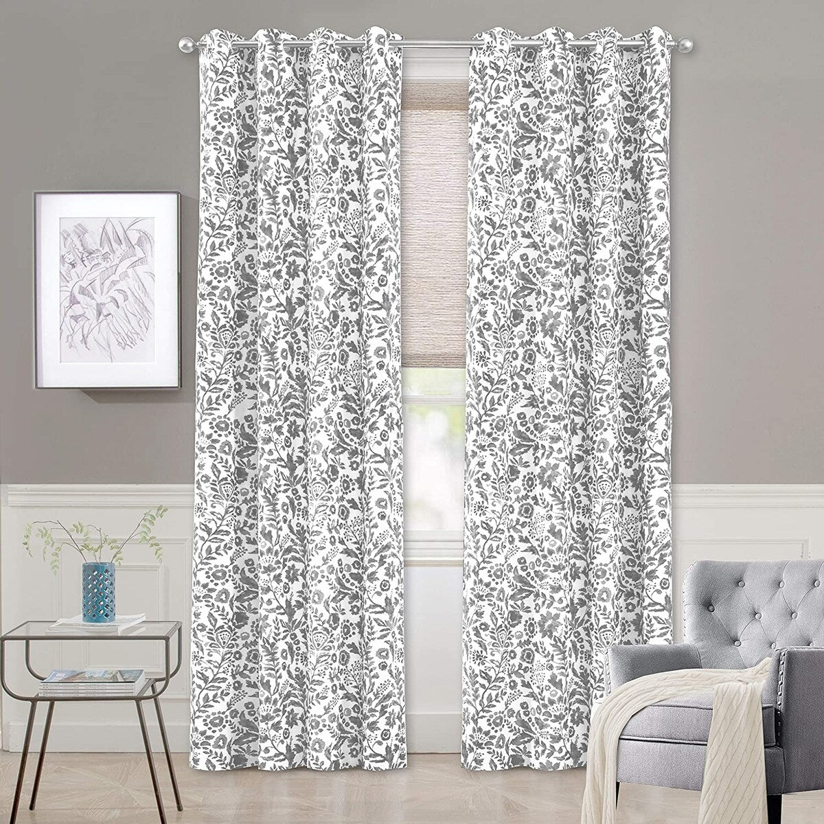 Porch & Den Ouzel Floral Watercolor Blackout Lined Window Curtain Panel Pair